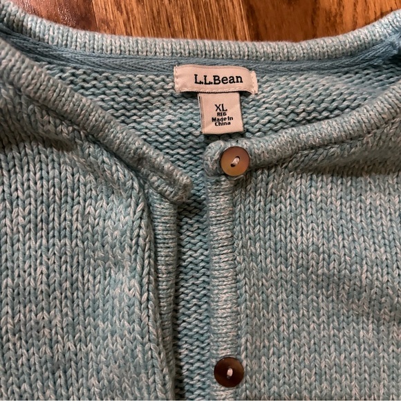 LLBean Blue Marled tight Knit 100%Cotton Cardigan xl heavy pearl buttons vintage - Picture 3 of 9